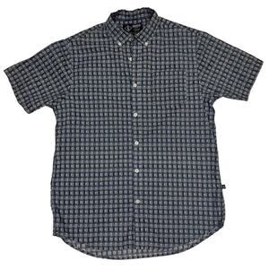 Indigo Star Button Down Casual Shirt Medium M Short Sleeve Front Pocket Collared